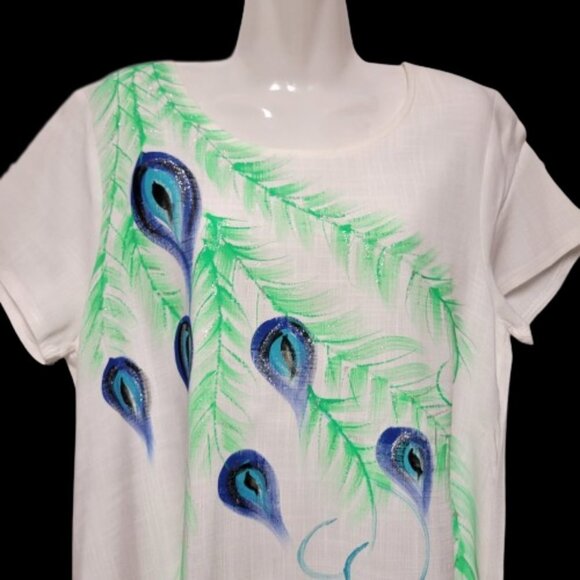 Casual Cotton Tunic Top Short Sleeve Asymmetrical Cotton -Size M/L,  L/XL - Picture 2 of 9